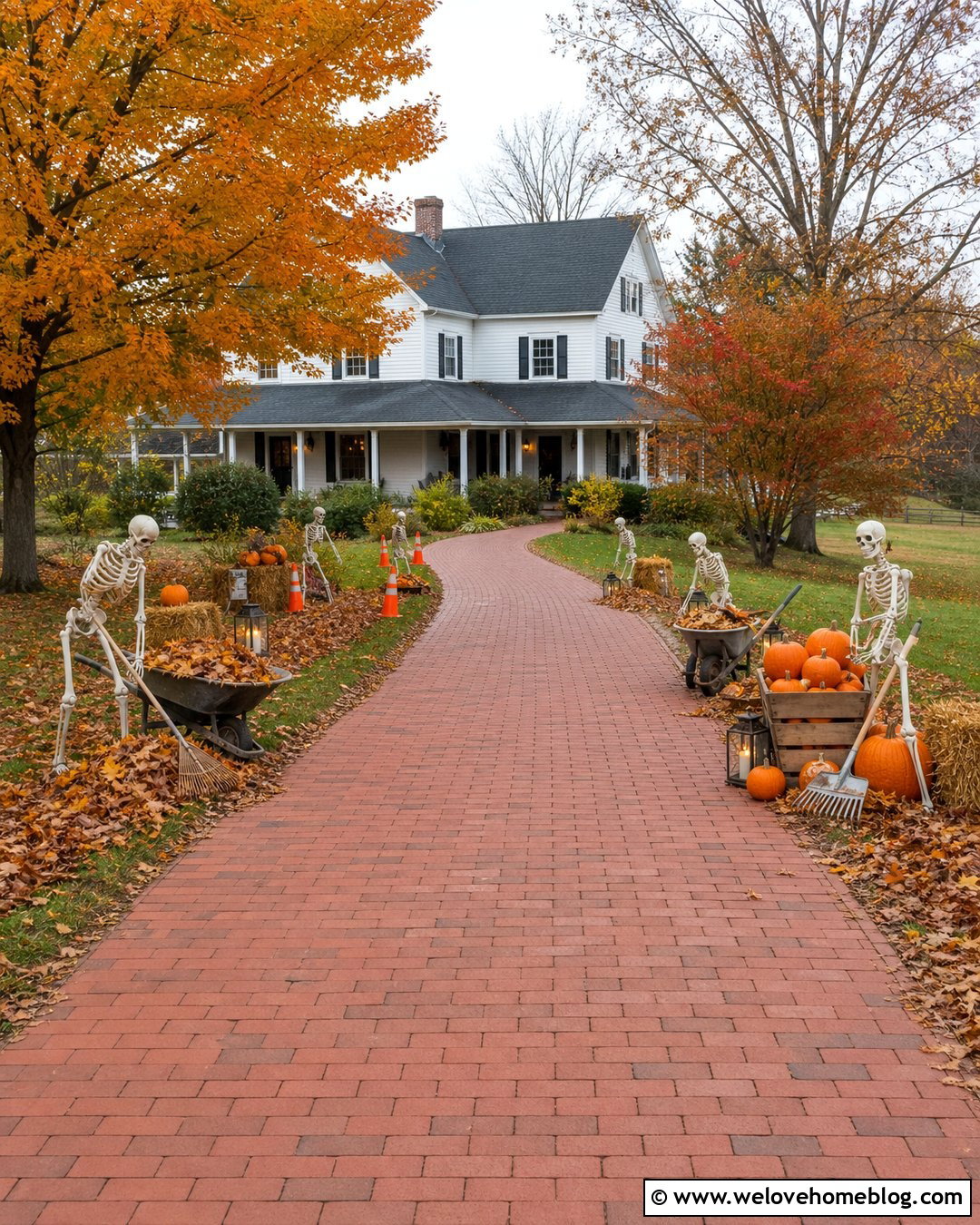 Long Driveway Skeleton Work Crew - 20 Long Driveway Halloween Decorations Ideas