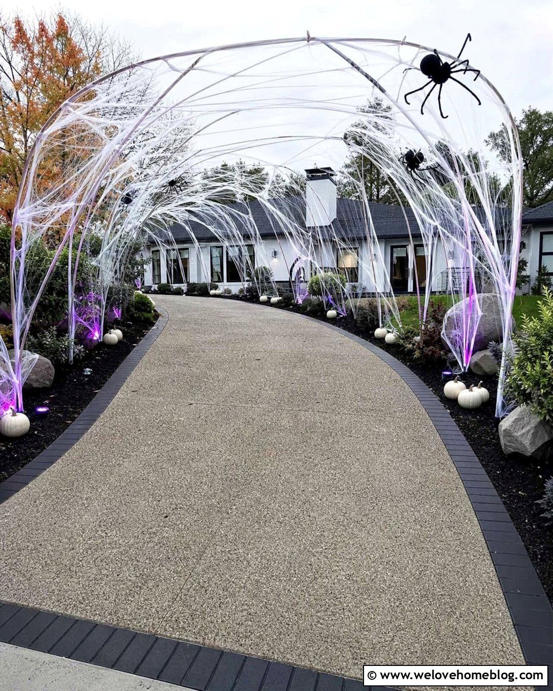 Long Driveway Spider Web Tunnel - 20 Long Driveway Halloween Decorations Ideas