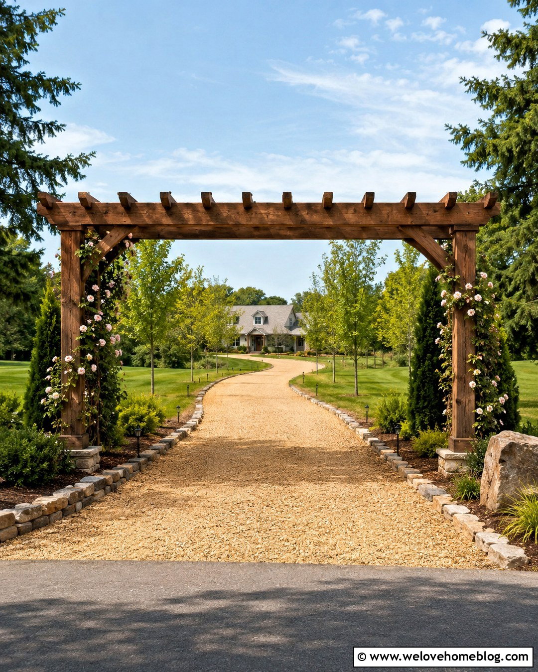 Long Driveway Trellis Entrance - 20 Driveway Trellis Ideas