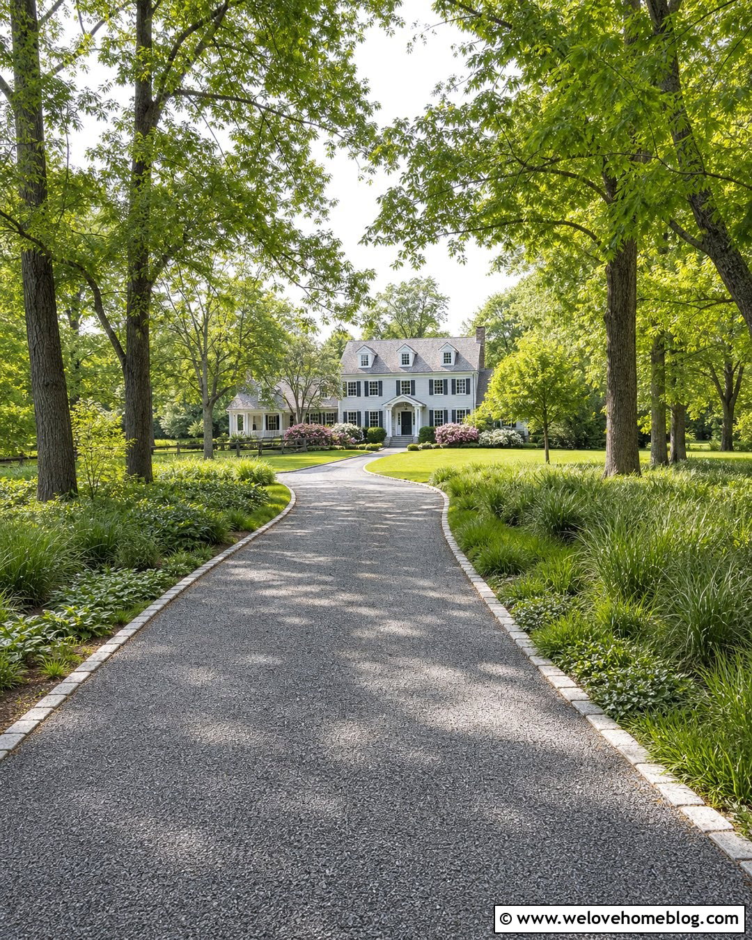 Long Driveway With A Tree Lined Border - 20 How To Landscape A Driveway Ideas