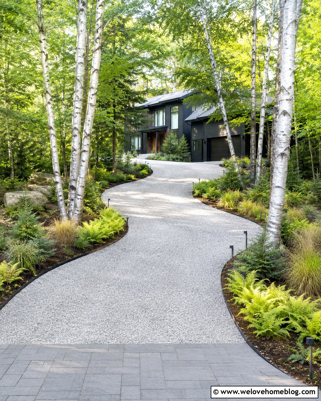 Long Driveway With Birch Trees And White Gravel - 20 House With Long Driveway And Trees Ideas
