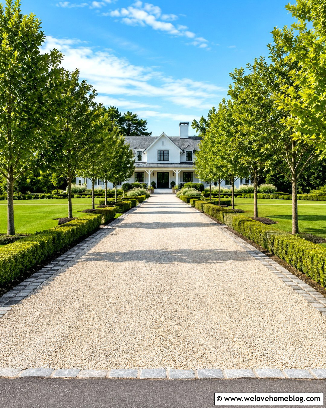 Long Driveway With Boxwood And Trees - 20 boxwood lined driveway ideas