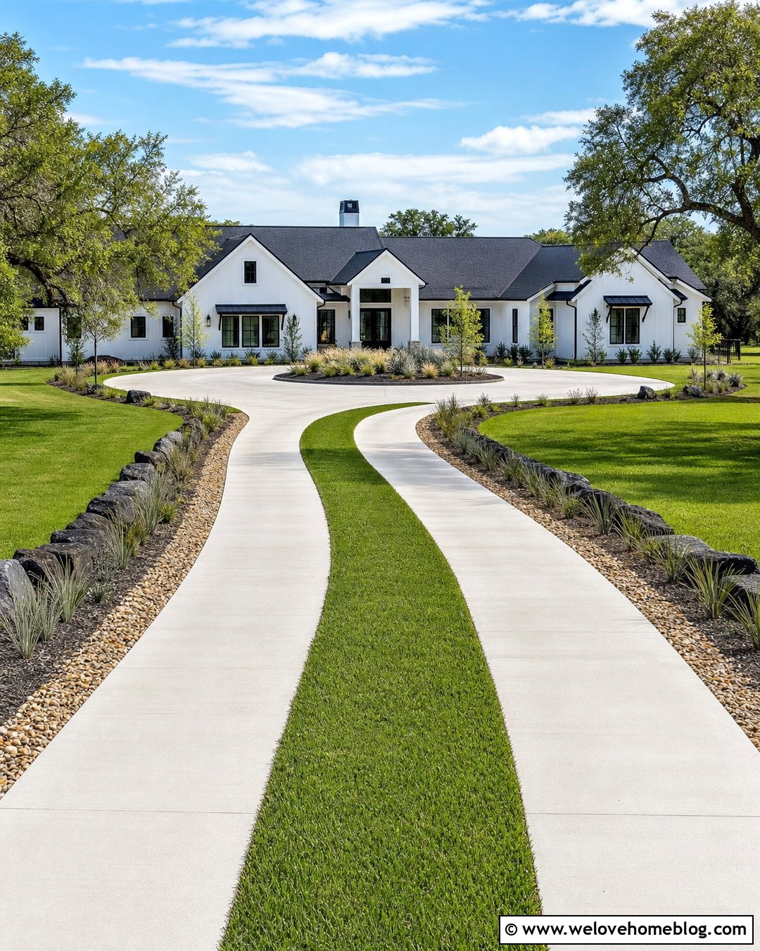 Long Driveway With Center Grass Strip - 25 Long Driveway To A Big White House Ideas
