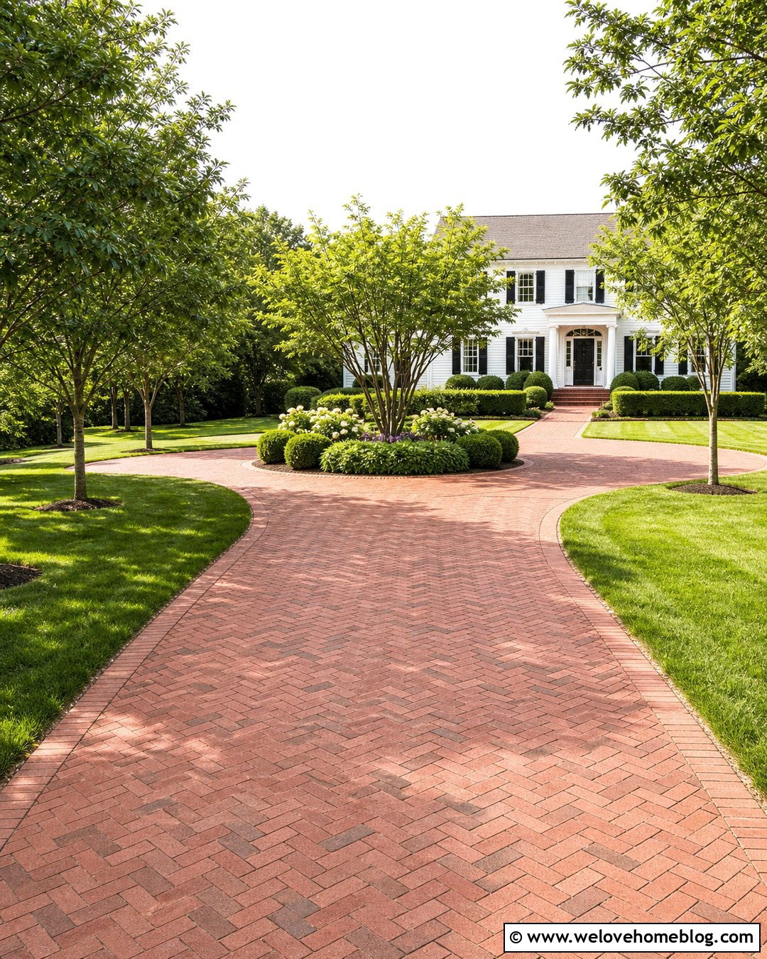 Long Driveway With Circular Arrival Island - 40 Long Driveway Landscaping Ideas