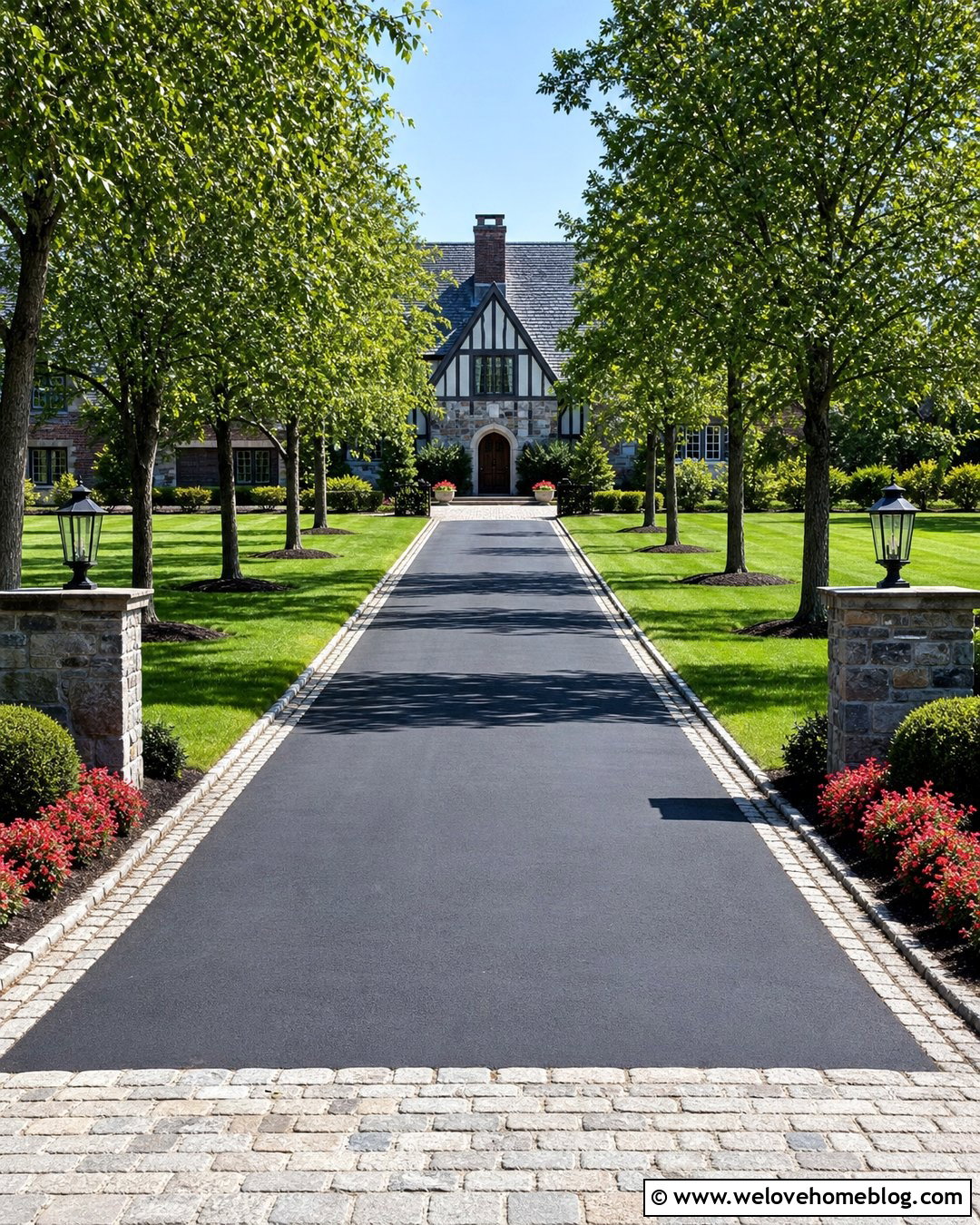 Long Driveway With Cobblestone Borders - 40 Long Driveway Landscaping Ideas