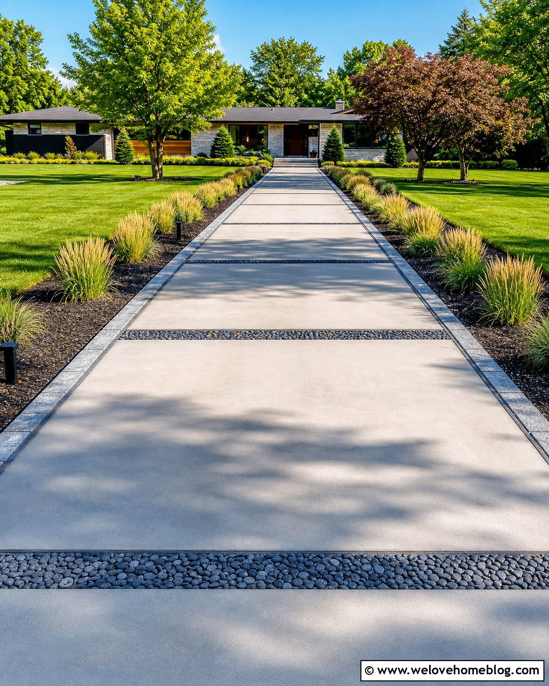 Long Driveway With Decorative Gravel Bands - 20 landscape long driveway ideas