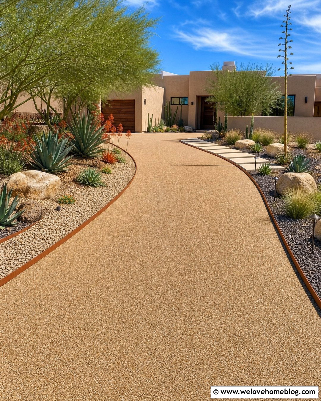 Long Driveway With Desert Xeriscaping - 40 Long Driveway Landscaping Ideas