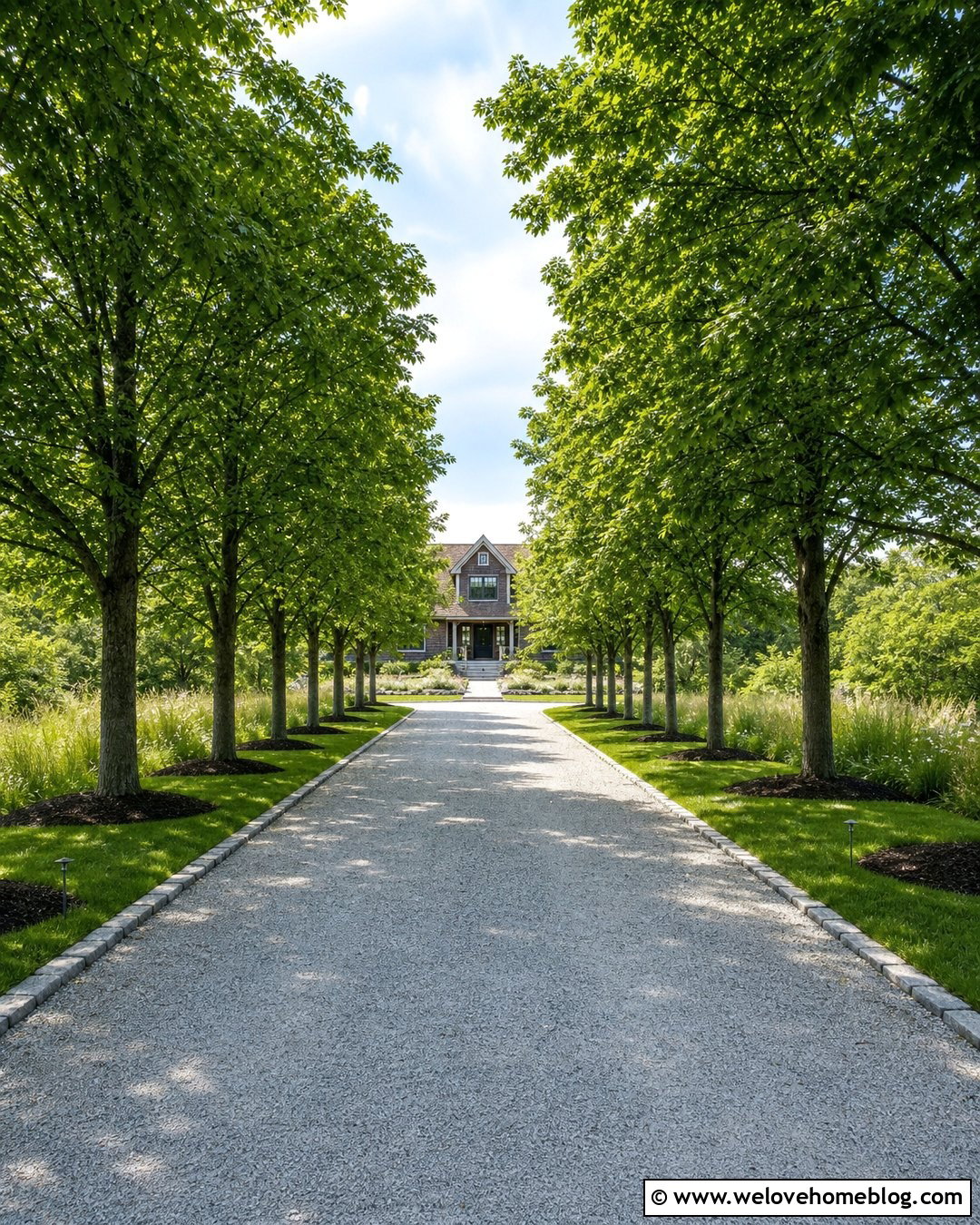 Long Driveway With Evenly Spaced Shade Trees - 20 along the driveway landscaping ideas