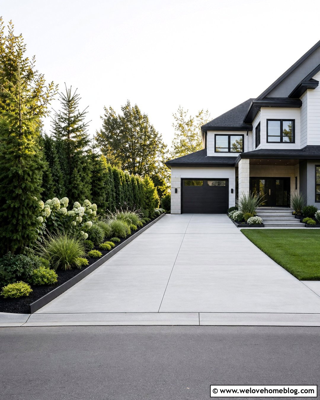Long Driveway With Evergreen Privacy Screening - 40 Long Driveway Landscaping Ideas