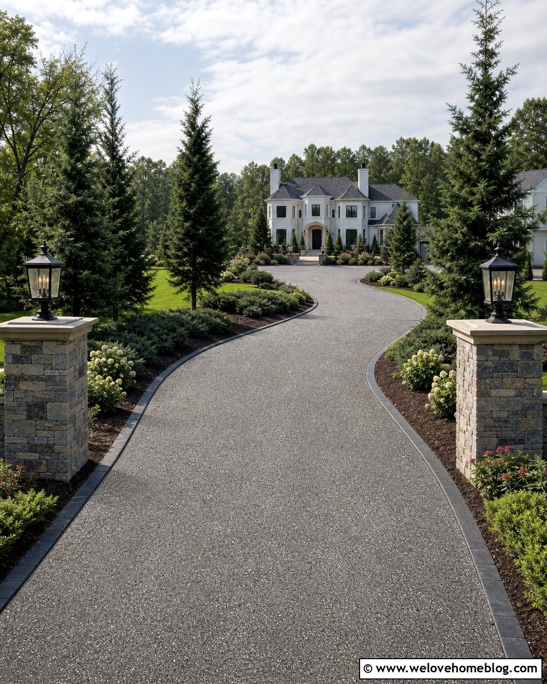 Long Driveway With Evergreen Tree Border - 25 Long Driveway To A Big White House Ideas