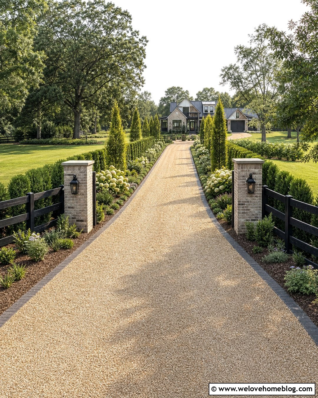 Long Driveway With Fence And Hedge Borders - 40 Long Driveway Landscaping Ideas