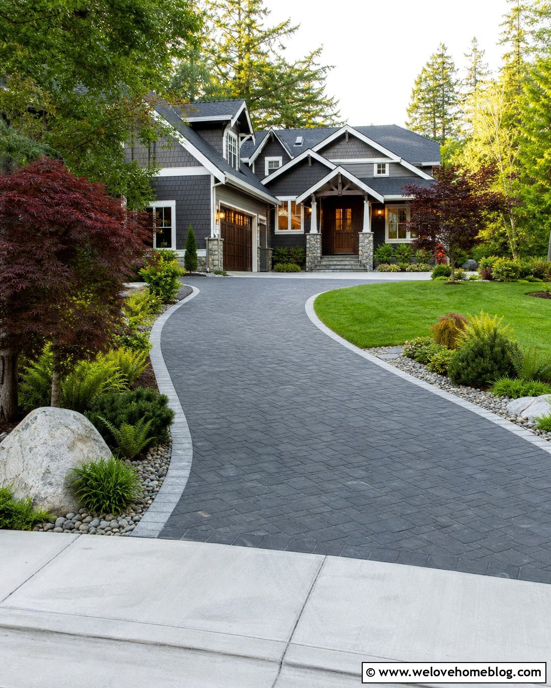 Long Driveway With Japanese Maple Focal Points - 40 Long Driveway Landscaping Ideas