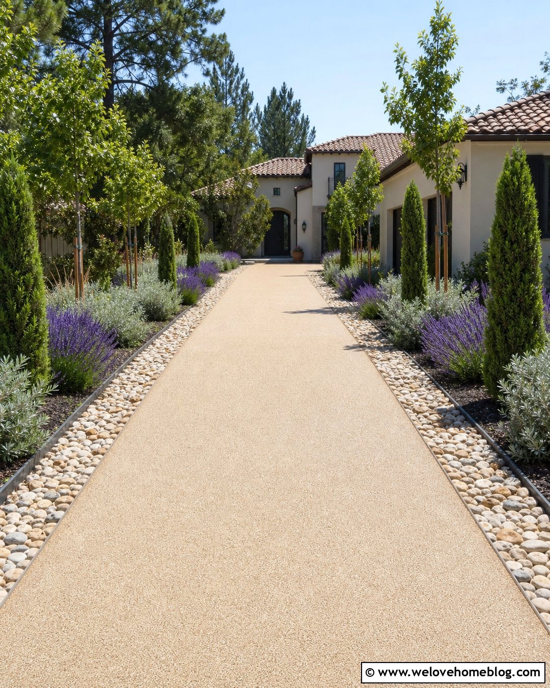 Long Driveway With Lavender And Gravel Borders - 20 landscape long driveway ideas