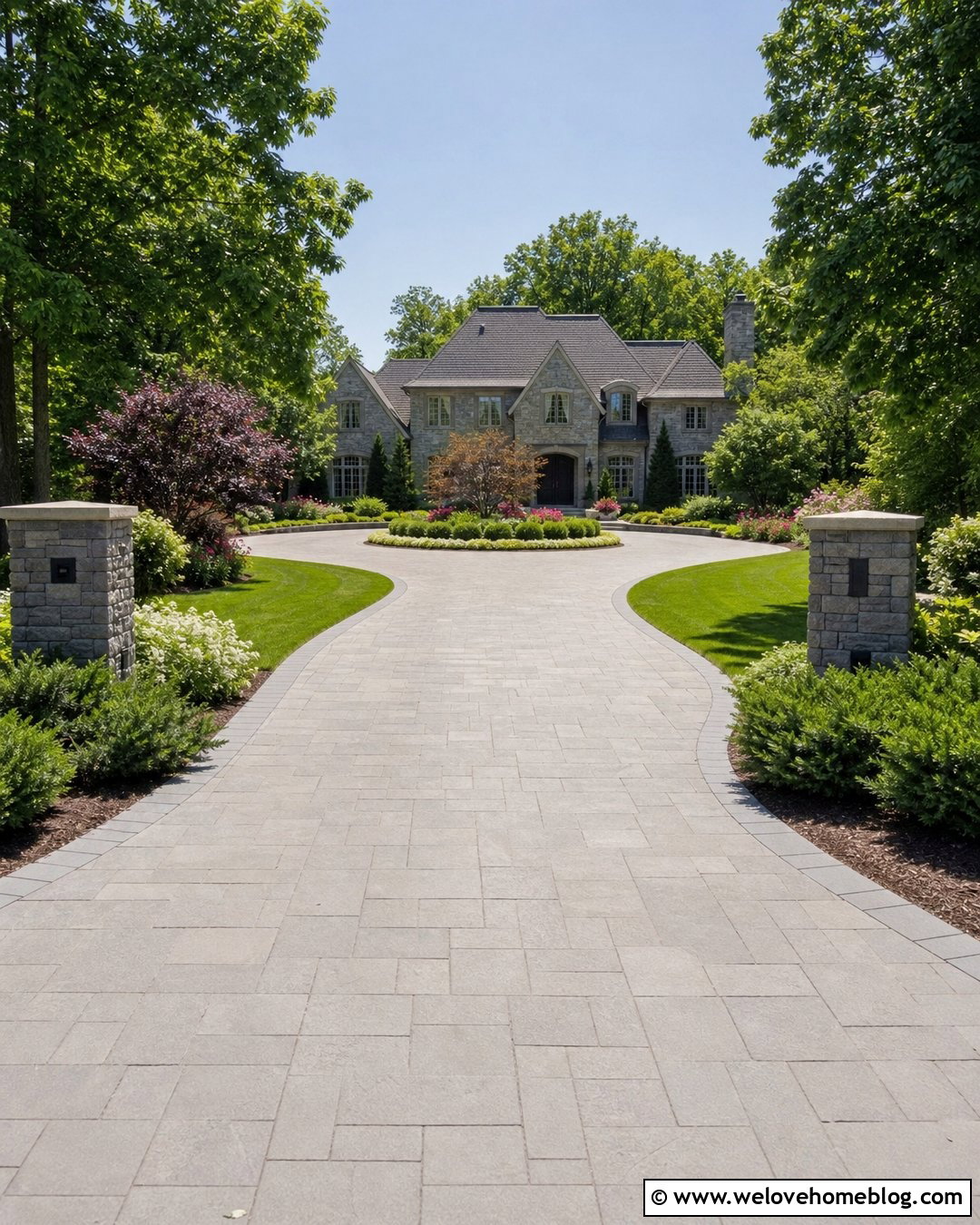 Long Driveway With Layered Estate Landscaping - 40 Long Driveway Landscaping Ideas