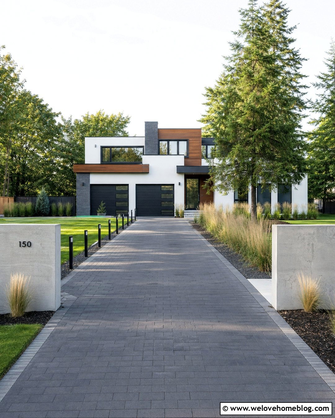 Long Driveway With Linear Lighting - 20 Modern House With Long Driveway Ideas