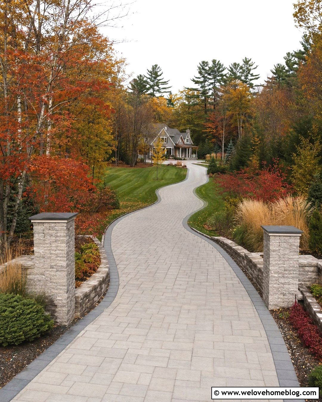 Long Driveway With Mixed Fall Foliage - 20 autumn driveway landscaping ideas