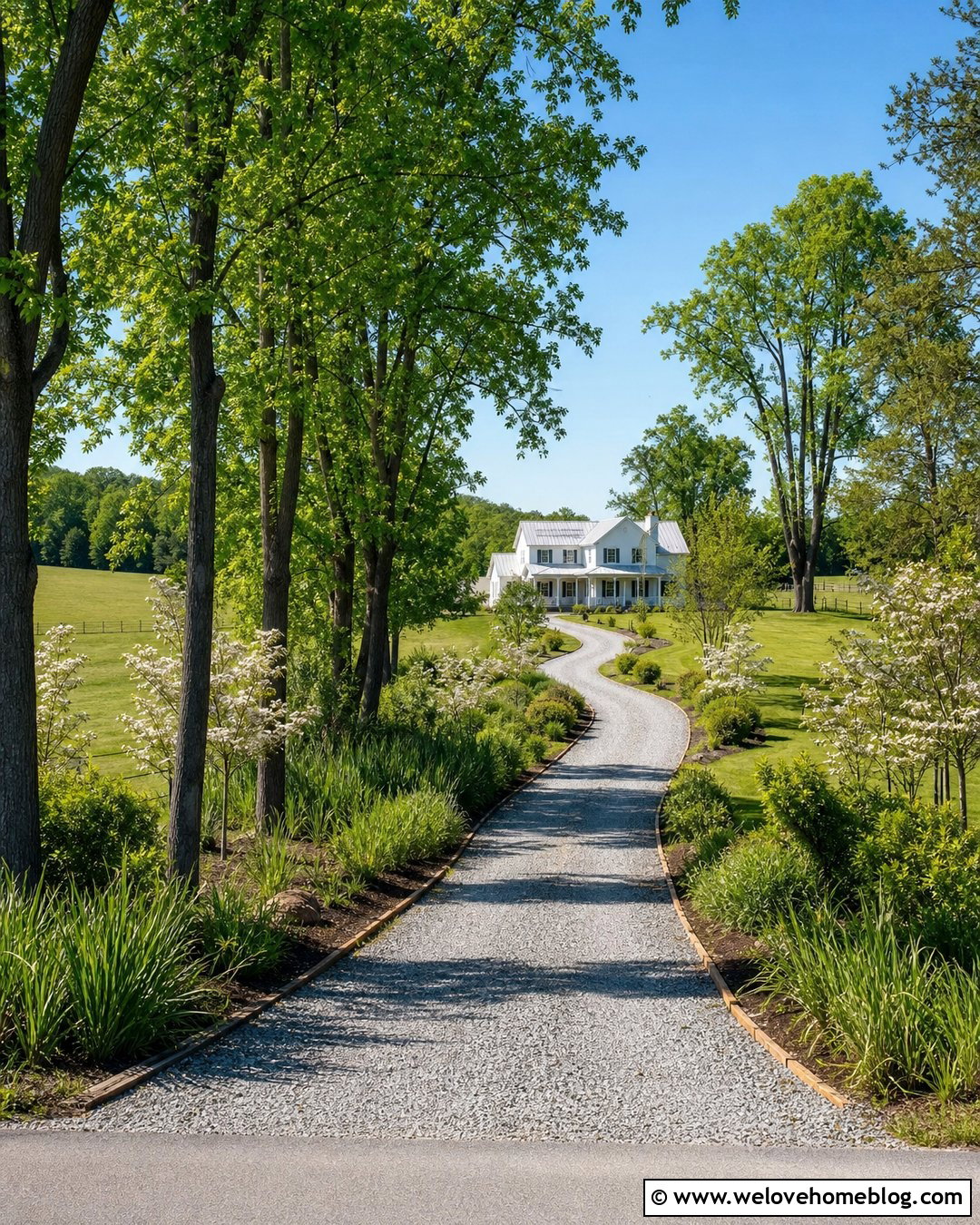 Long Driveway With Mixed Tree Rows - 20 natural driveway landscaping ideas
