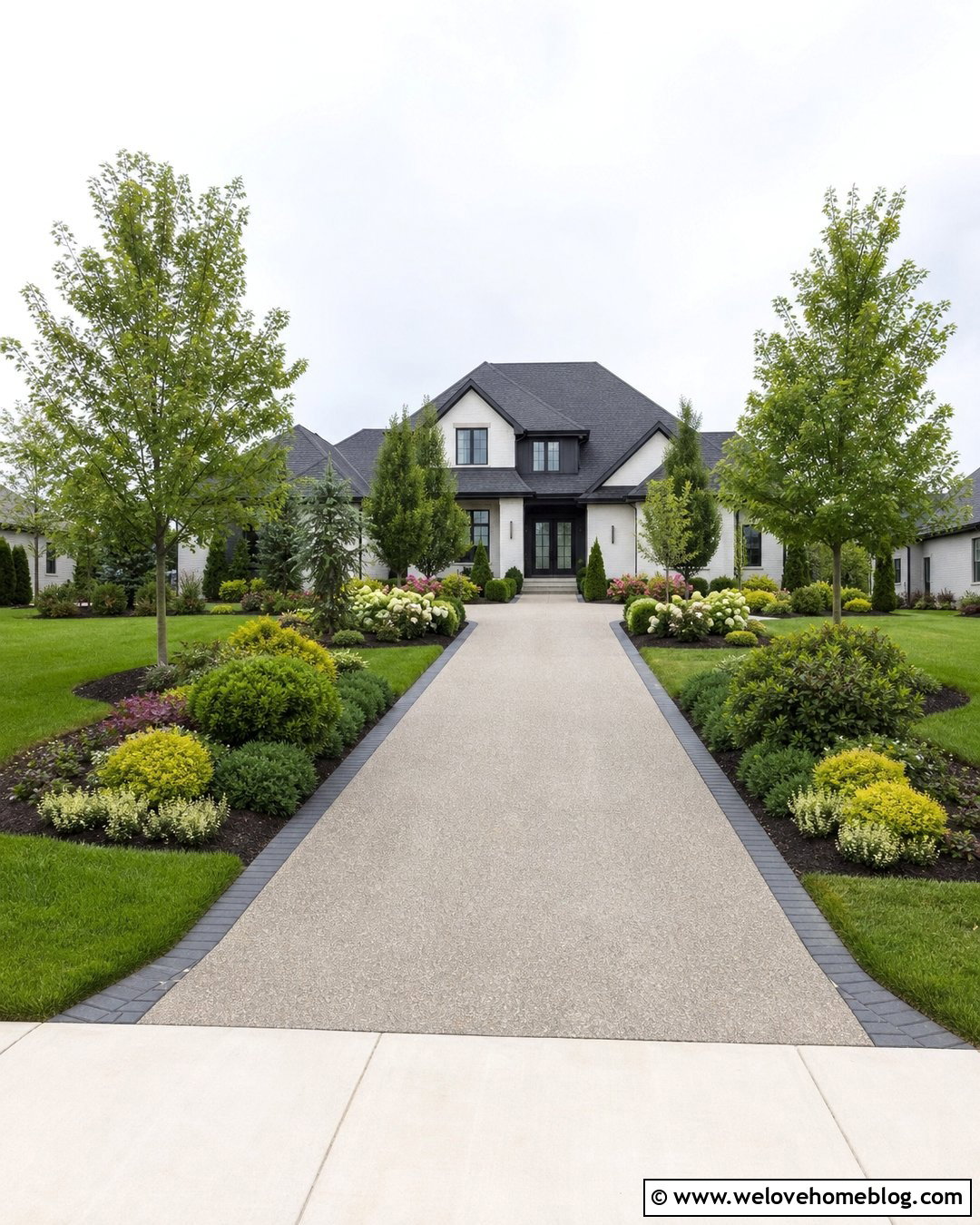 Long Driveway With Mulched Shrub Borders - 40 Long Driveway Landscaping Ideas