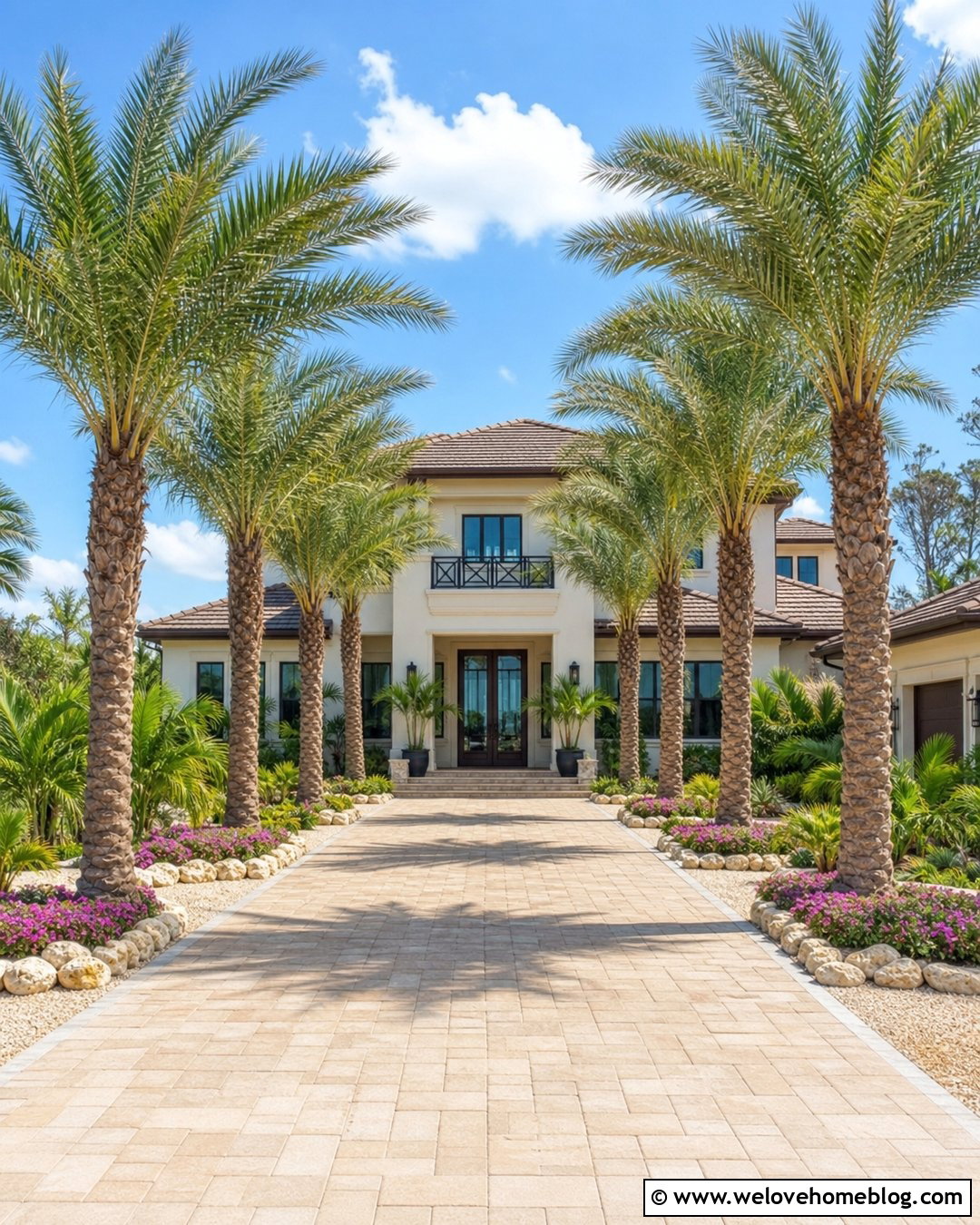 Long Driveway With Palm Tree Borders - 40 Long Driveway Landscaping Ideas