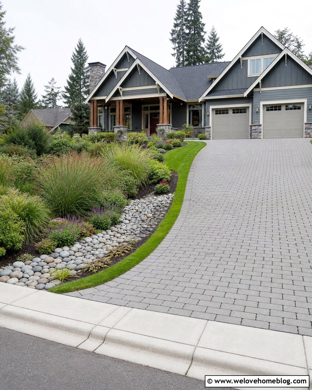 Long Driveway With Rain Garden Landscaping - 40 Long Driveway Landscaping Ideas