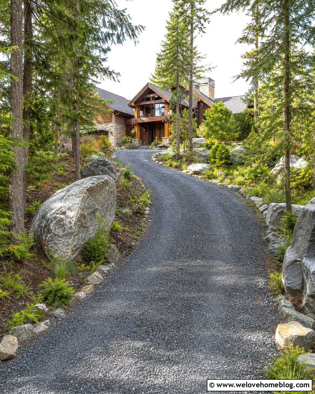 Long Driveway With Rustic Boulder Borders - 25 Long Driveway Aesthetic Ideas