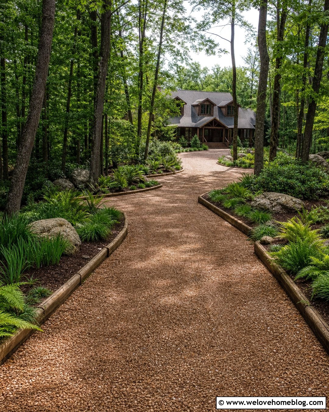 Long Driveway With Rustic Timber Edging - 20 Driveways For Long Ideas