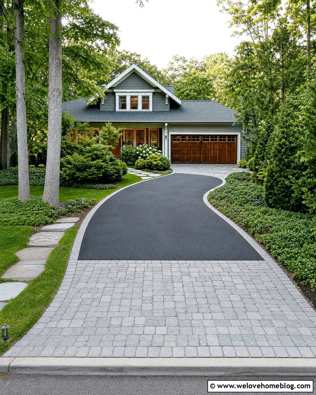 Long Driveway With Split Material Surface - 25 Long Driveway Aesthetic Ideas