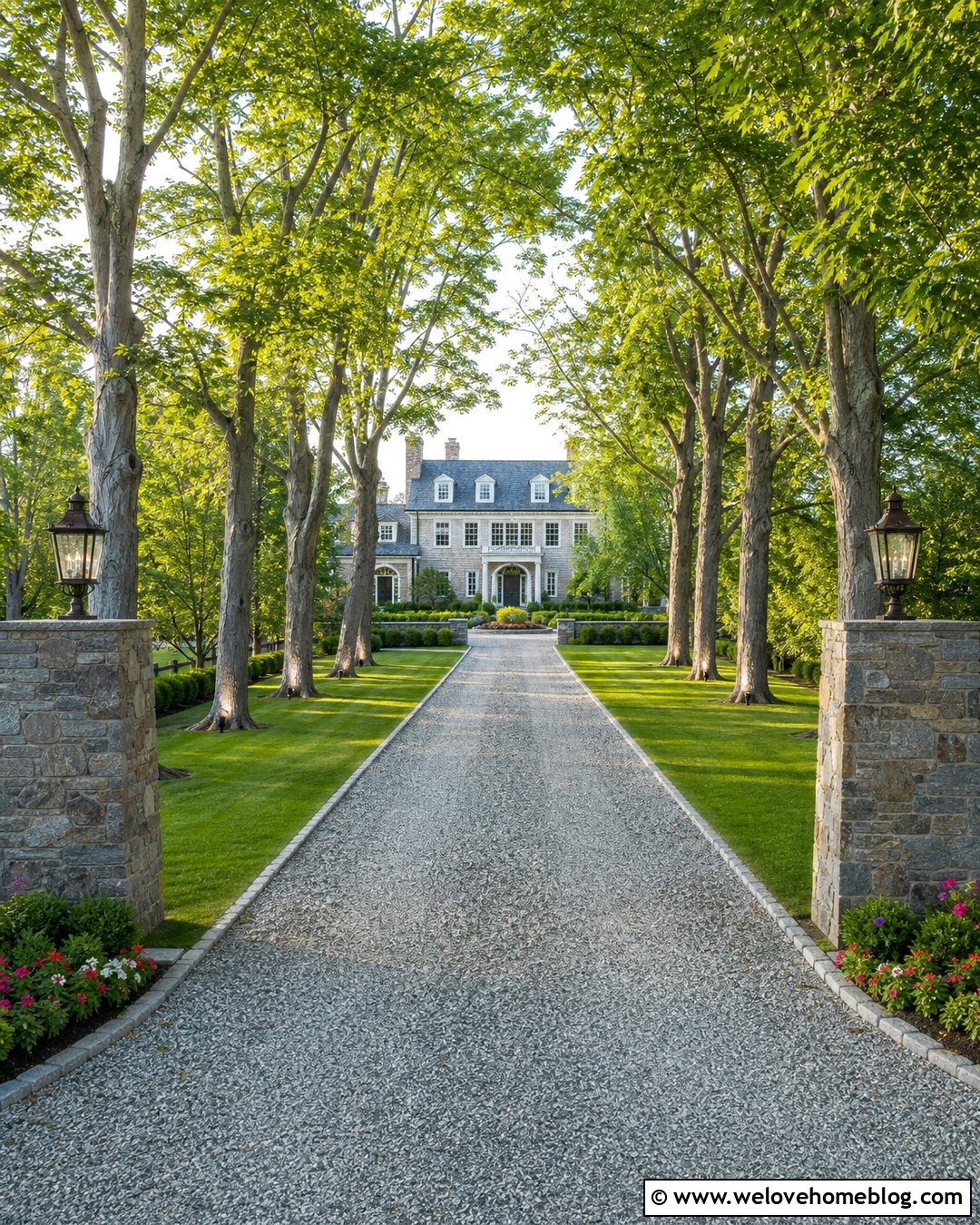 Long Driveway With Tree Rows And Entrance Pillars - 25 driveway decor ideas