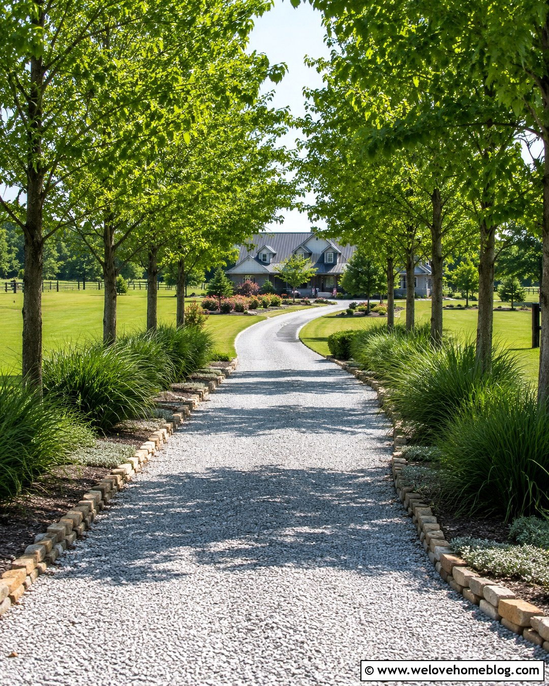 Long Driveway With Trees And Grasses - 20 Creative Driveway Landscaping Tips Ideas