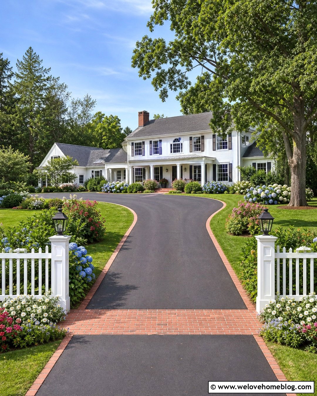 Long Driveway With White Fence And Brick Apron - 25 Long Driveway To A Big White House Ideas