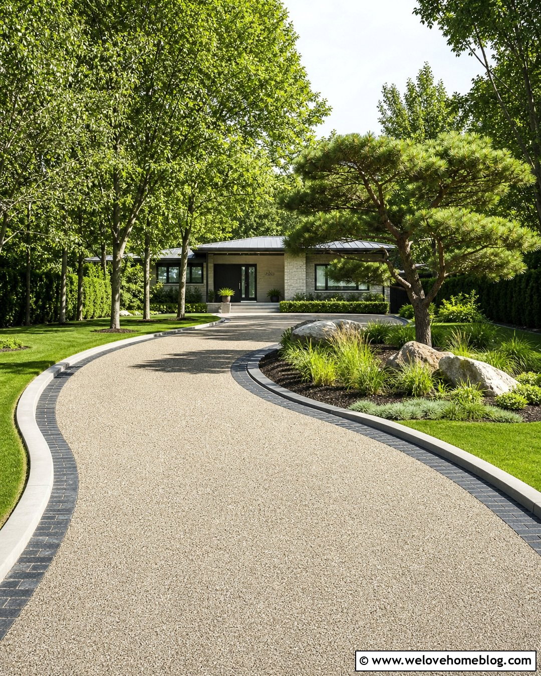 Long Driveway With a Midway Focal Point - 20 landscaping a long driveway ideas