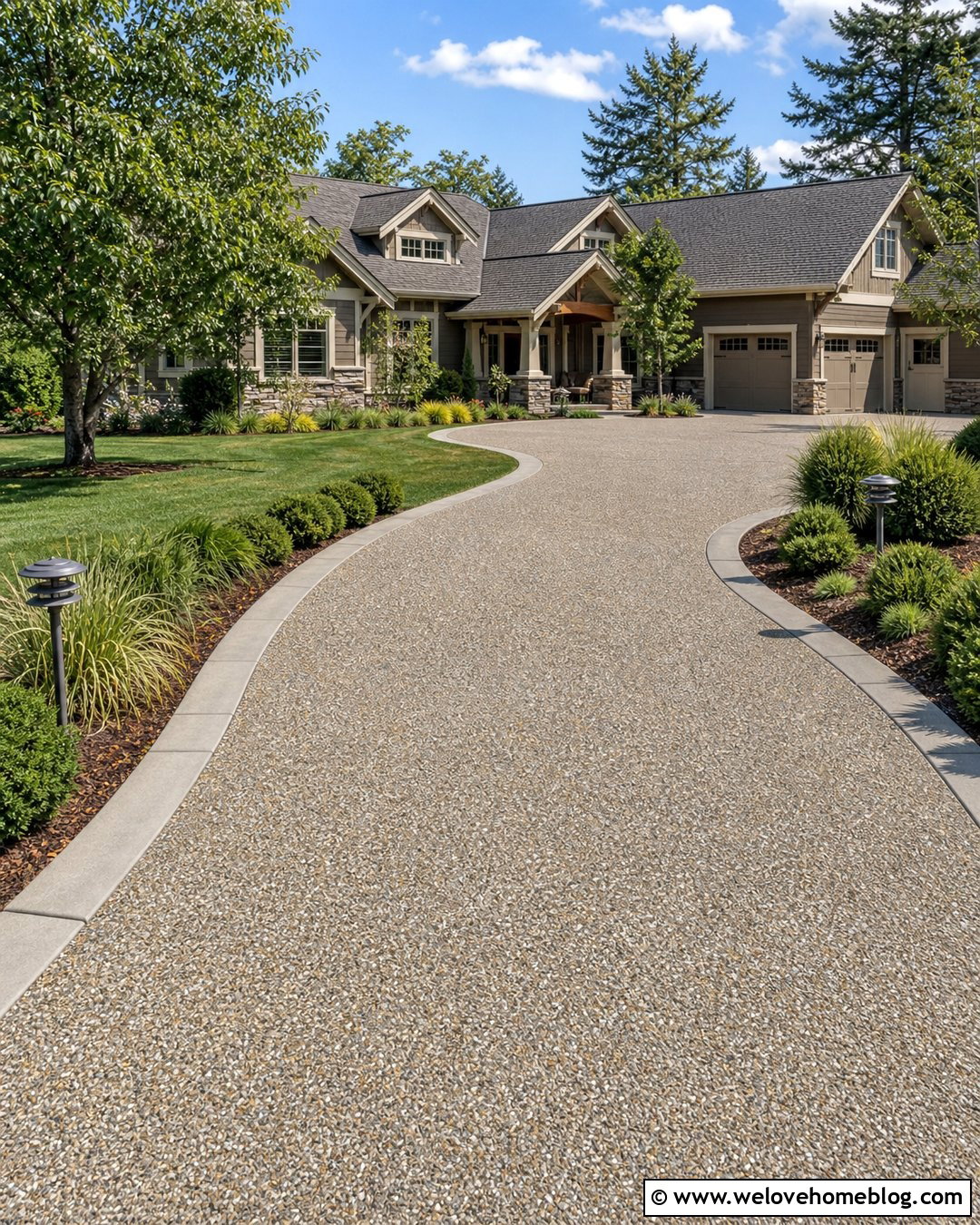 Long Exposed Aggregate Driveway With Lighting - 45 long driveway ideas