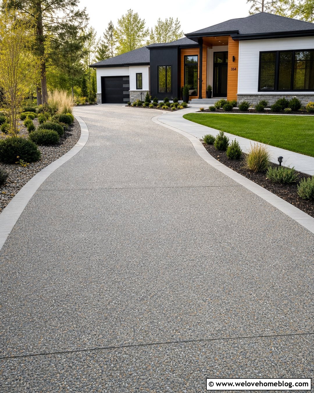Long Exposed Aggregate Driveway - 20 Modern House With Long Driveway Ideas