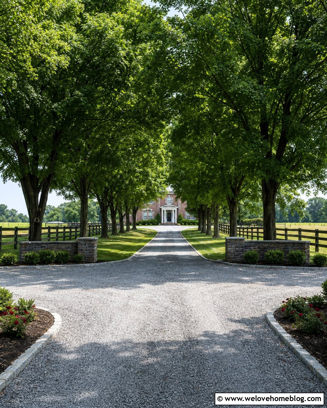 Long Farm Driveway Lined With Trees - 35 Farm Driveway Ideas