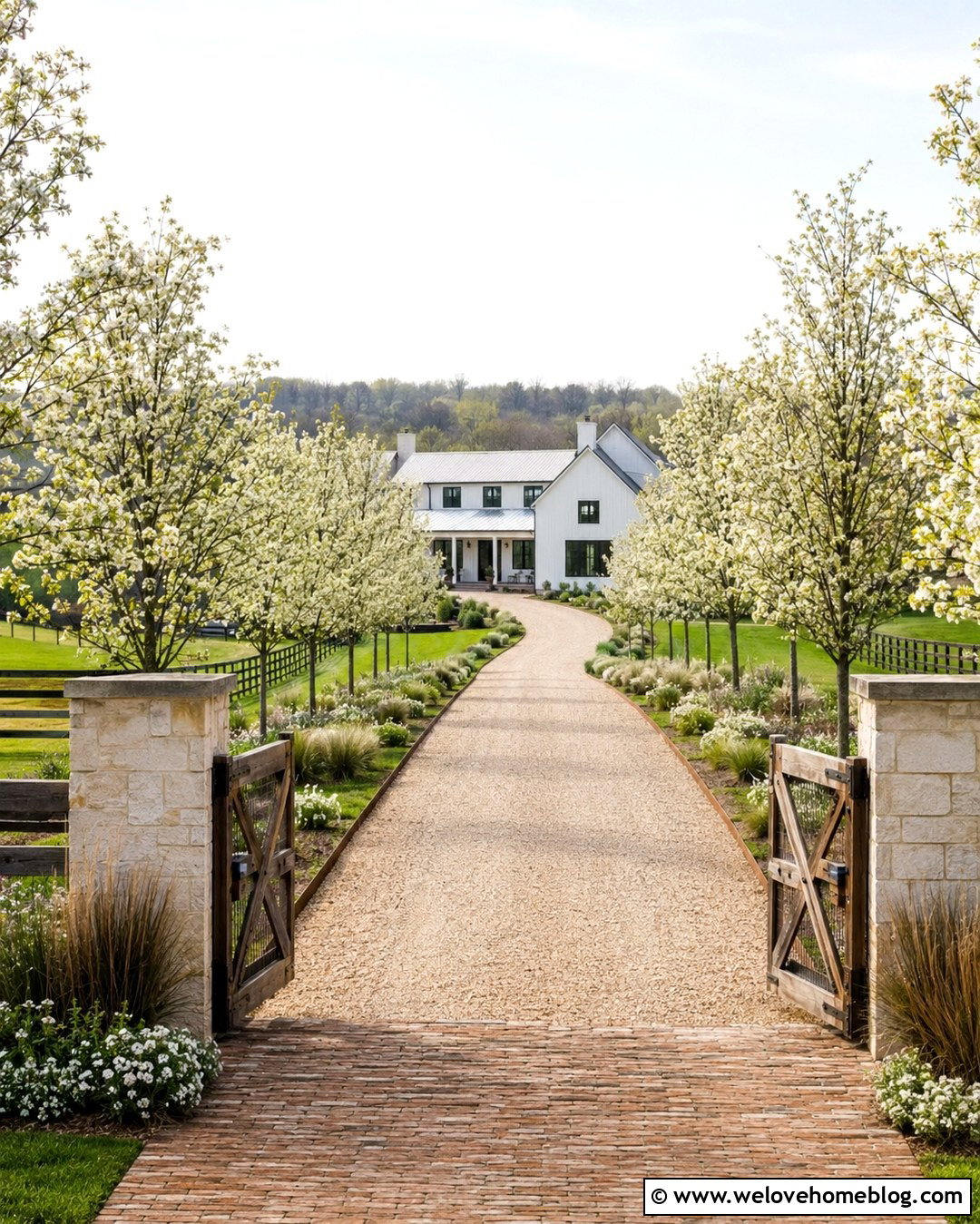 Long Farmhouse Driveway With Pear Trees - 20 House With Long Driveway And Trees Ideas