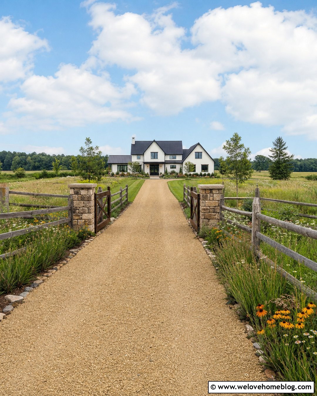 Long Farmhouse Driveway With Split Rail Fencing - 20 landscape long driveway ideas