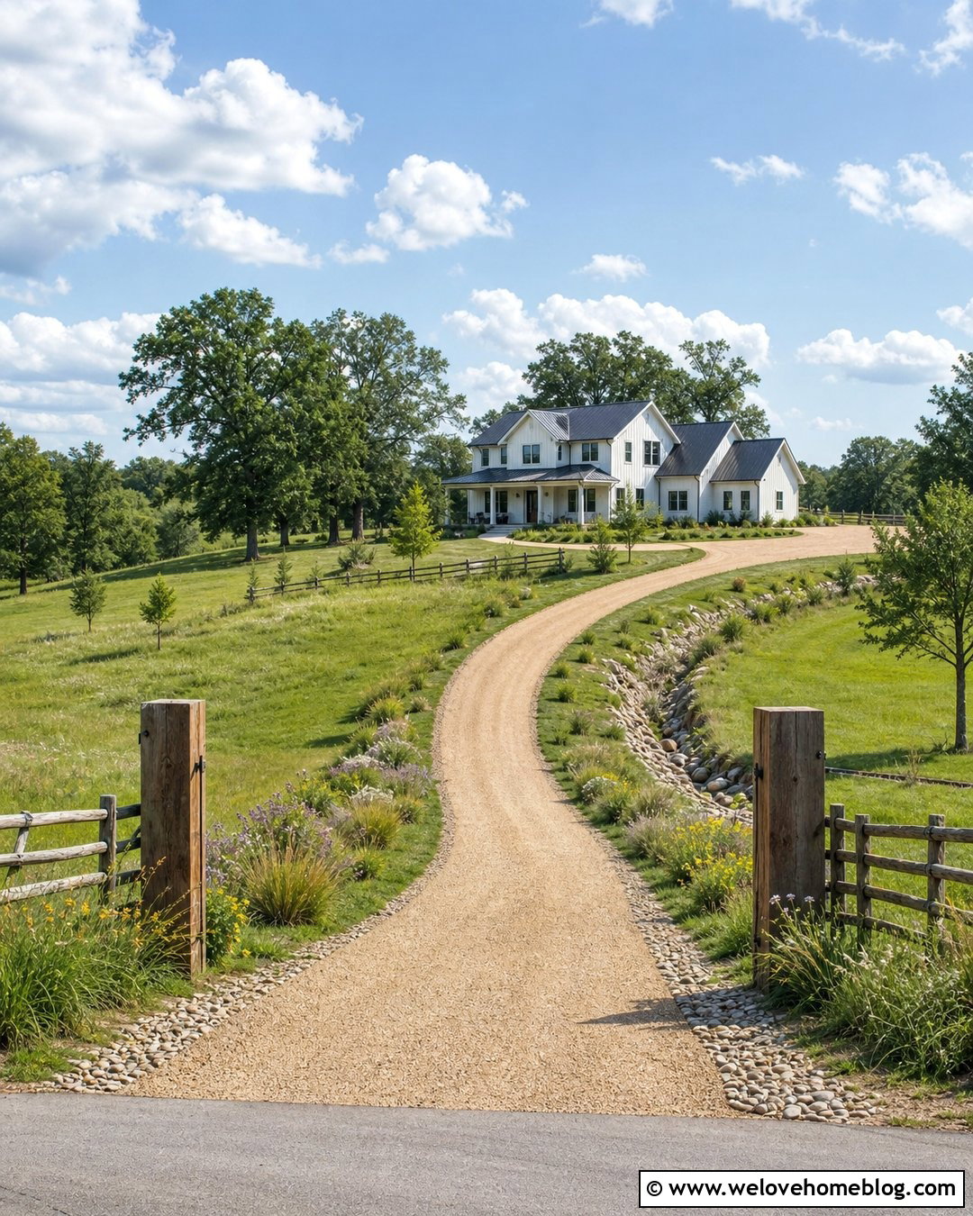 Long Farmhouse Driveway With Split Rail Fencing - 20 Driveways For Long Ideas