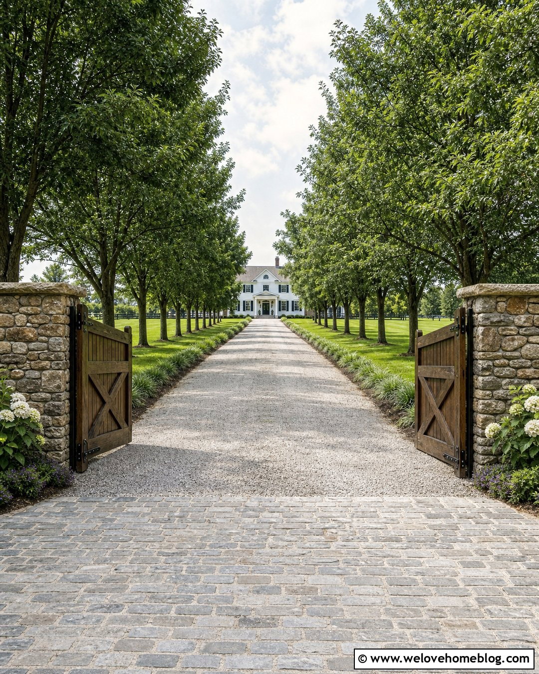 Long Farmhouse Driveway With Tree Lined Entrance - 40 Farmhouse Driveway Entrance Ideas