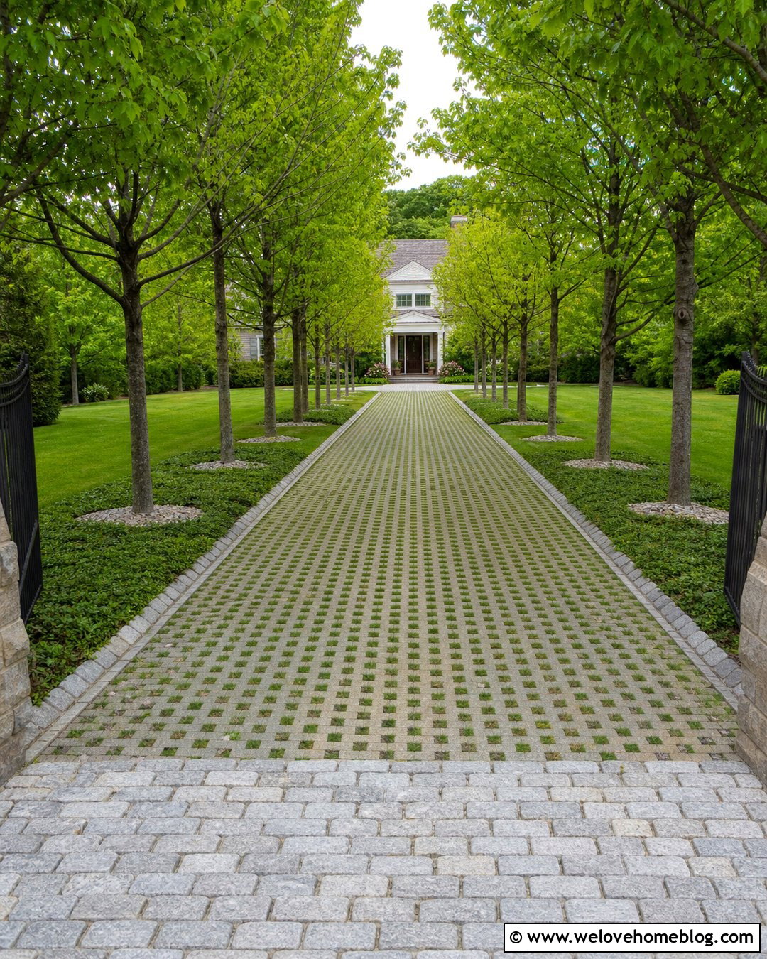 Long Grass Paver Driveway With Trees - 45 grass pavers driveway ideas