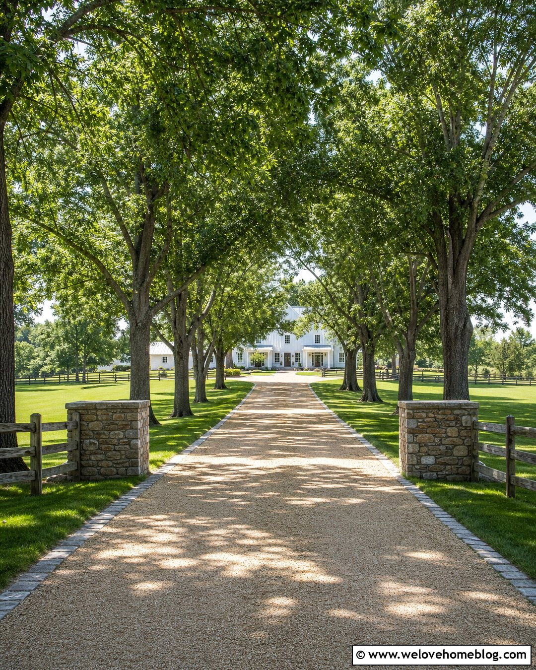 Long Gravel Country Driveway With Oak Trees - 20 Long Country Driveway Ideas