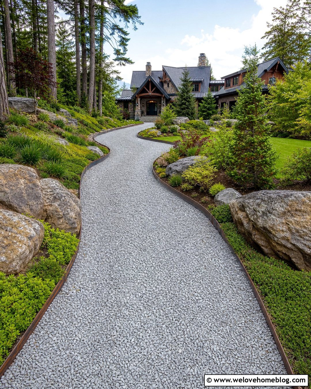 Long Gravel Driveway With Boulder Landscaping - 40 Long Driveway Landscaping Ideas