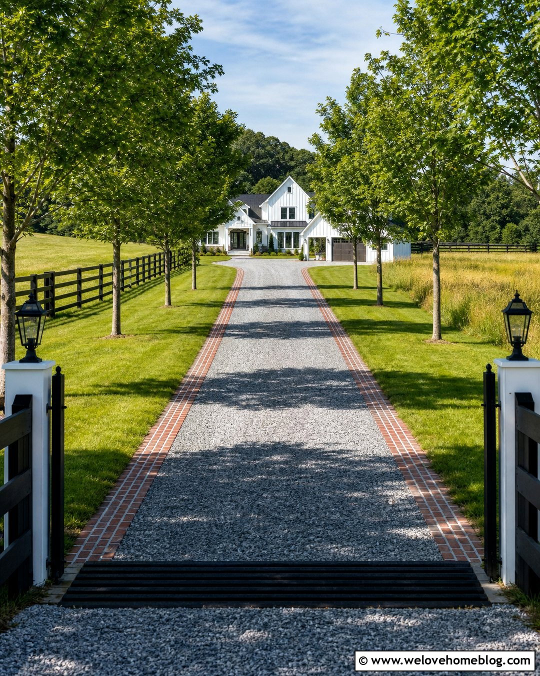 Long Gravel Driveway With Double Brick Border - 20 Brick Lined Gravel Driveway Ideas
