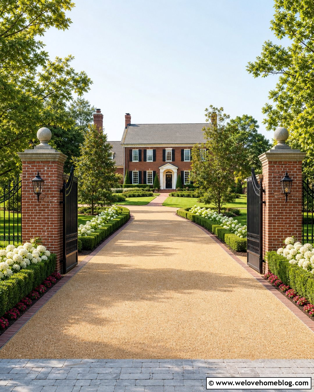 Long Gravel Driveway With Gate And Brick Pillars - 25 long gravel driveway ideas