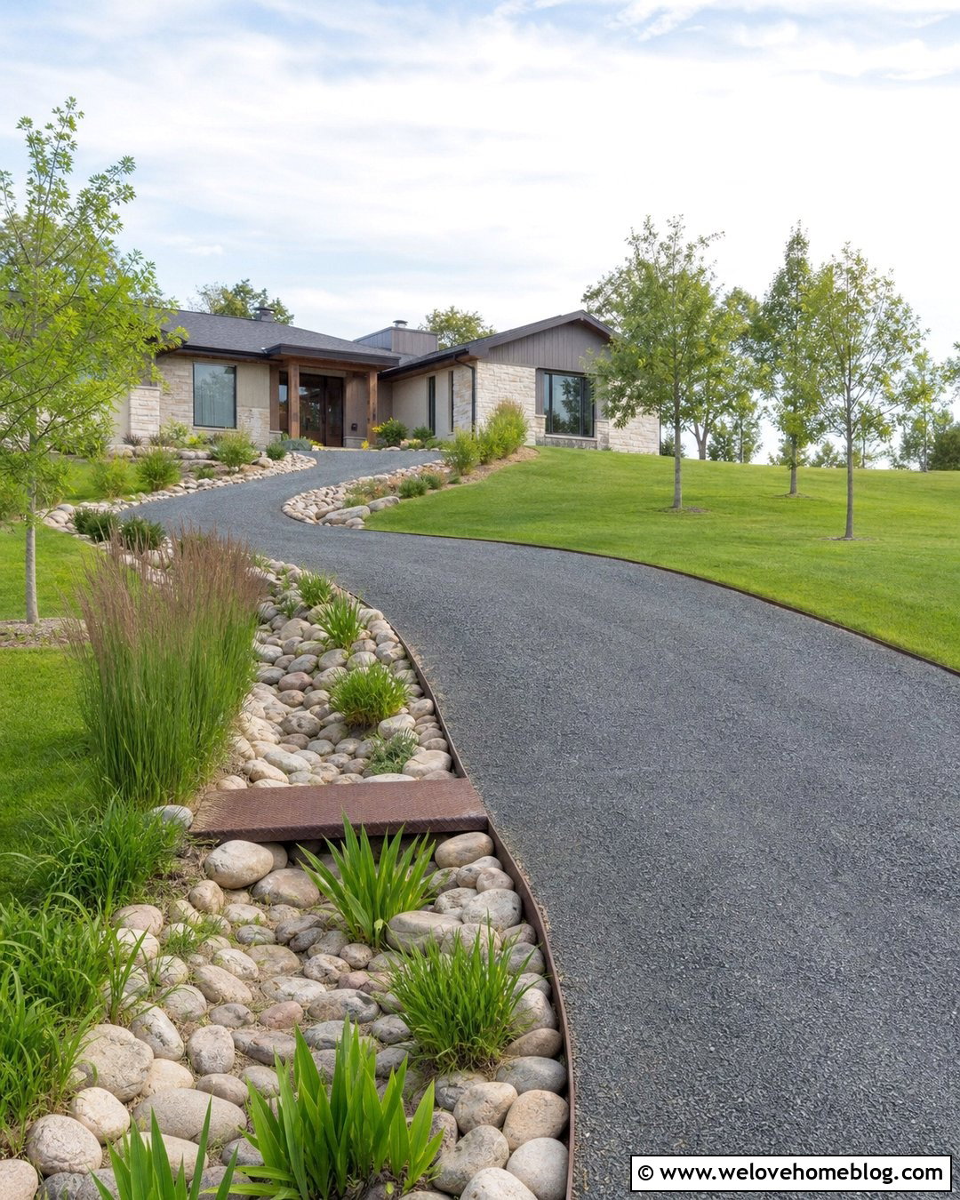 Long Gravel Driveway With Landscaped Drainage Swales - 25 long gravel driveway ideas