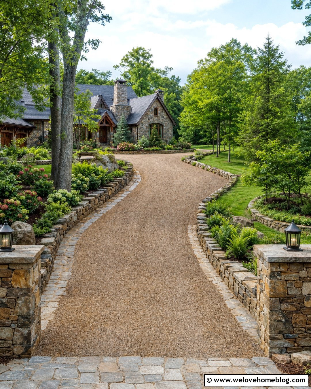 Long Gravel Driveway With Low Stone Walls - 25 long gravel driveway ideas