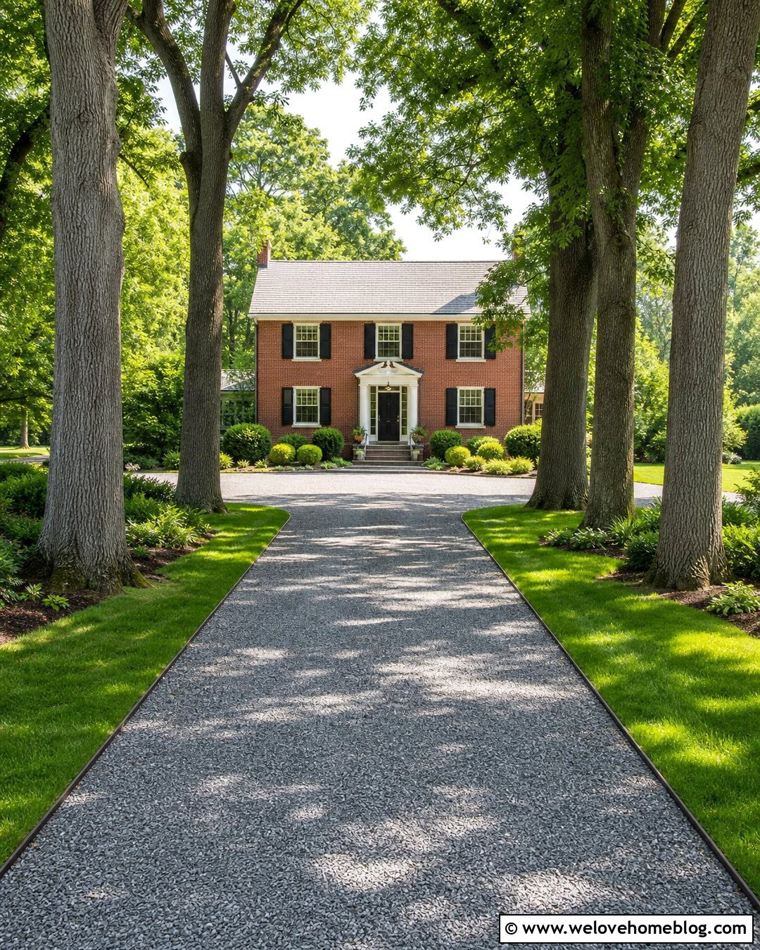 Long Gravel Driveway With Oak Trees