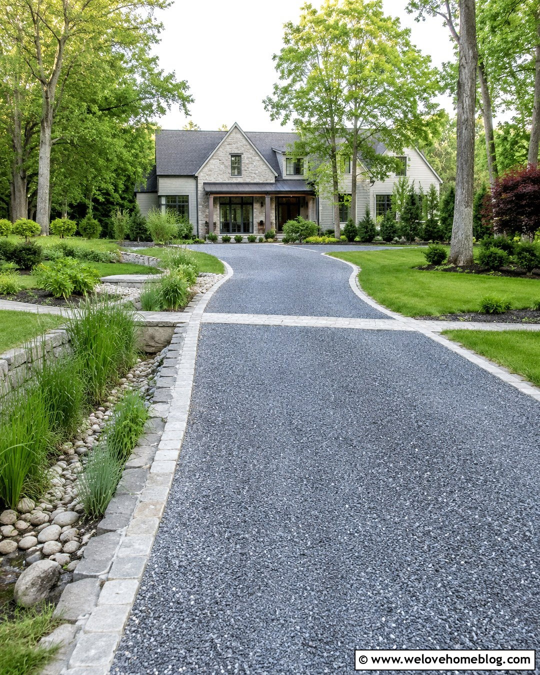 Long Gravel Driveway With Rain Garden Swale - 20 long gravel driveway landscaping ideas