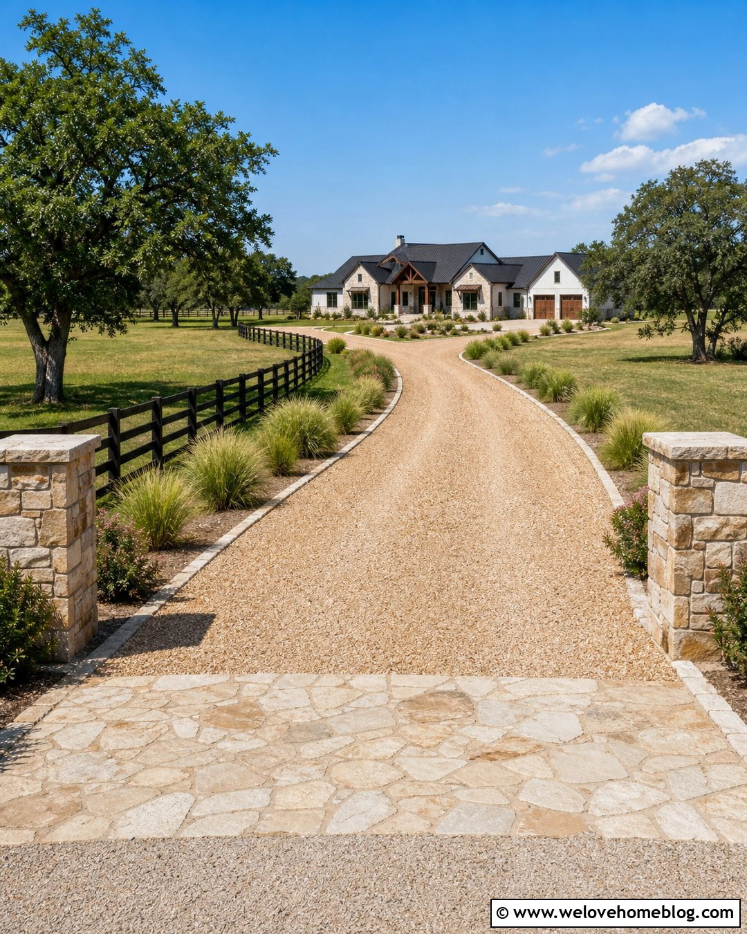 Long Gravel Driveway With Ranch Fence And Grasses - 25 long gravel driveway ideas