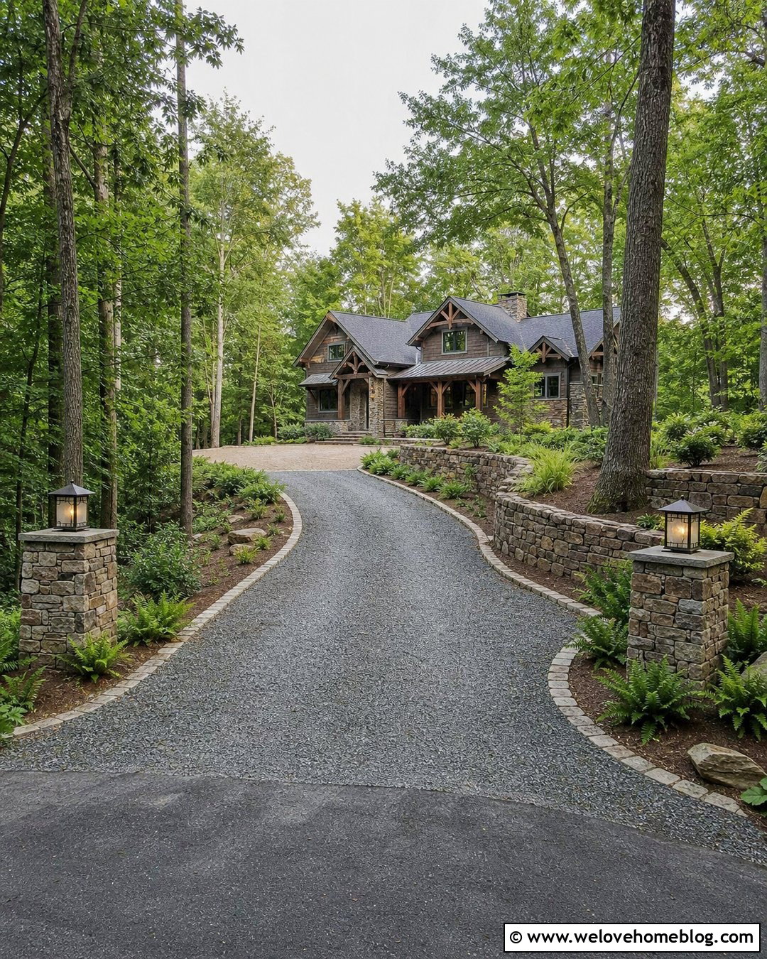Long Gravel Driveway With Stone Walls - 25 house with long driveway ideas