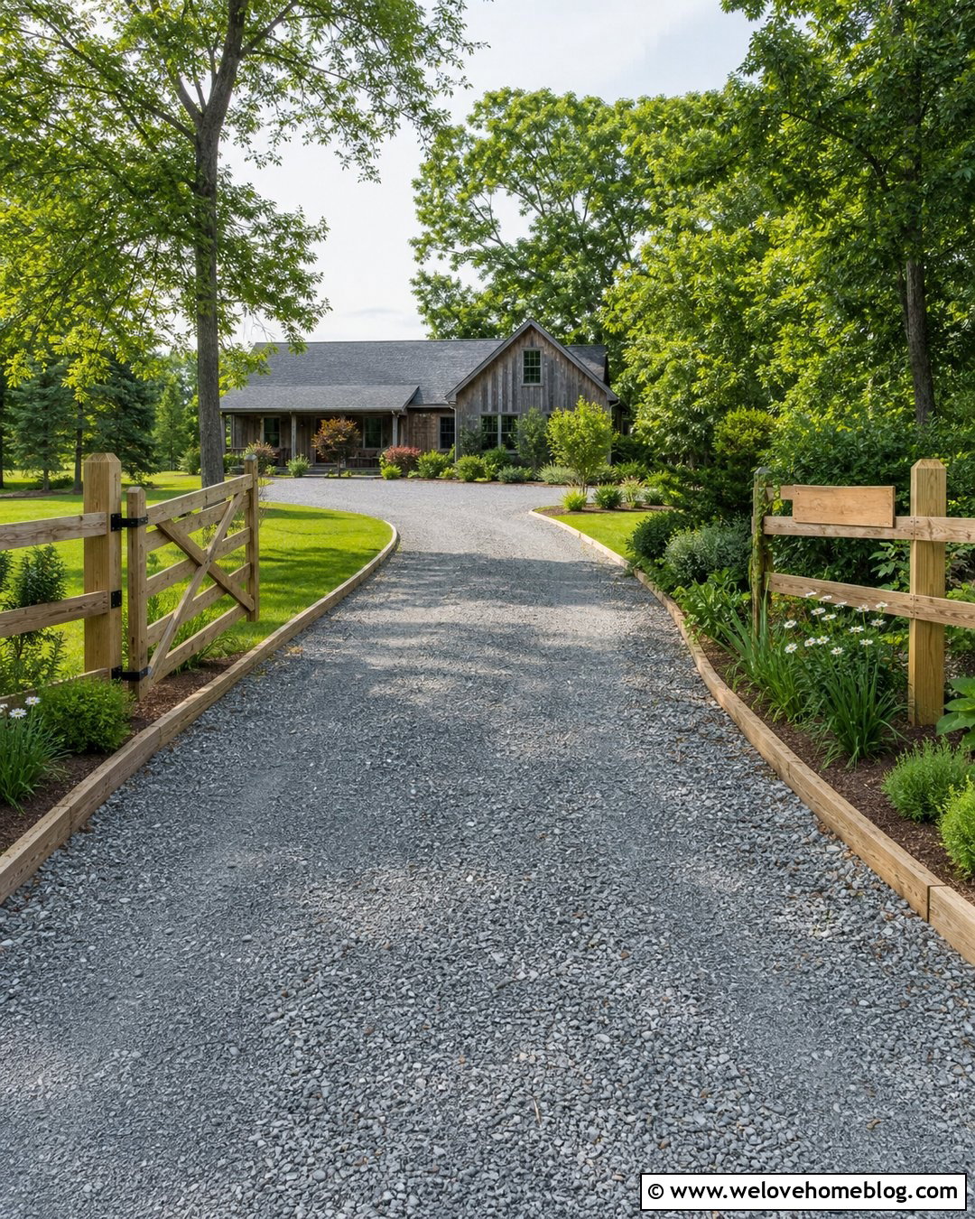 Long Gravel Driveway With Timber Edging - 45 long driveway ideas
